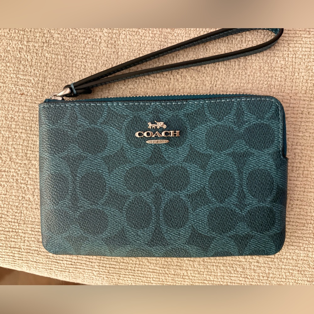 Coach Blue Wristlet with Signature Pattern